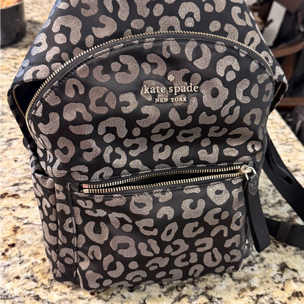 Kate Spade Black and Gold Animal Print Mini Backpack & Lanyard